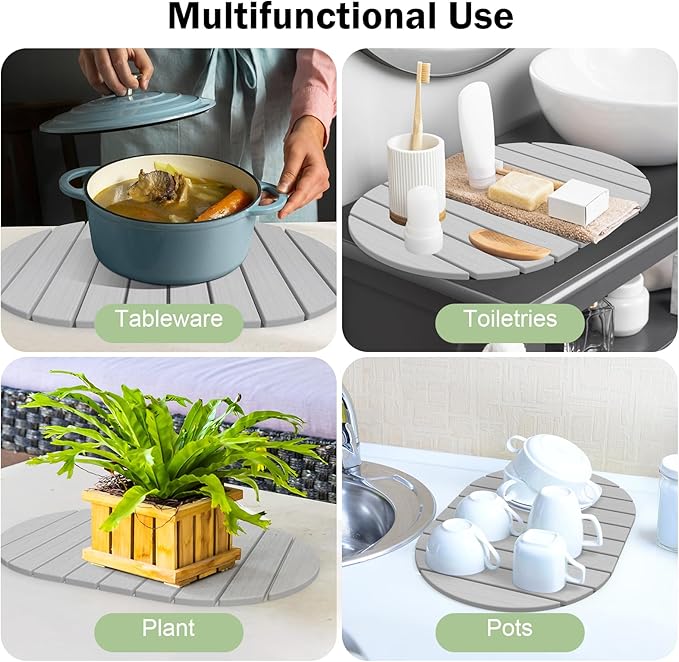 Stone Dish Drying Mat for Kitchen Counter,24"(L)×16"(W) Collapsible Fast-Drying Diatomaceous Earth Mats with Towel Sanding Tool,Versatile Stone Drying Mats for Cups Dishes Bottles