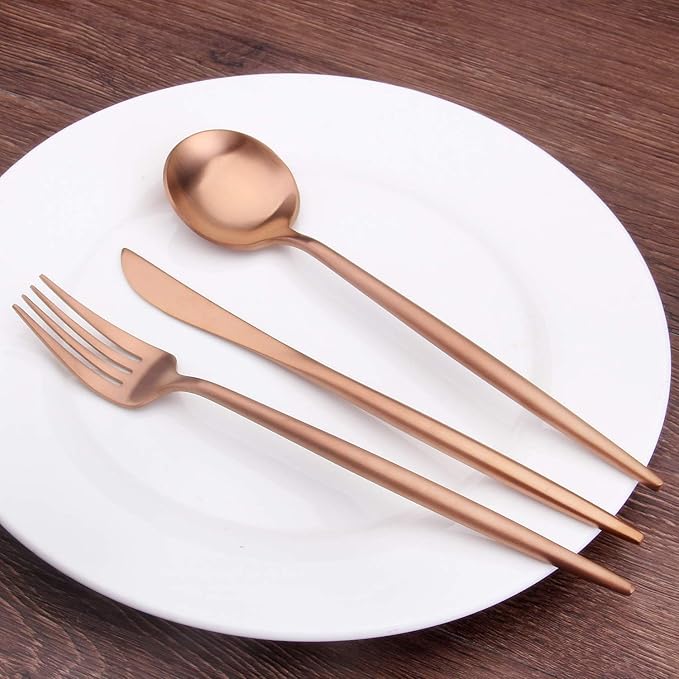 Matte Copper Silverware Set, SHARECOOK 20-Piece Stainless Steel Satin Finish Flatware Set Service for 4, Kitchen Utensil Set, Tableware Cutlery Set for Home and Restaurant