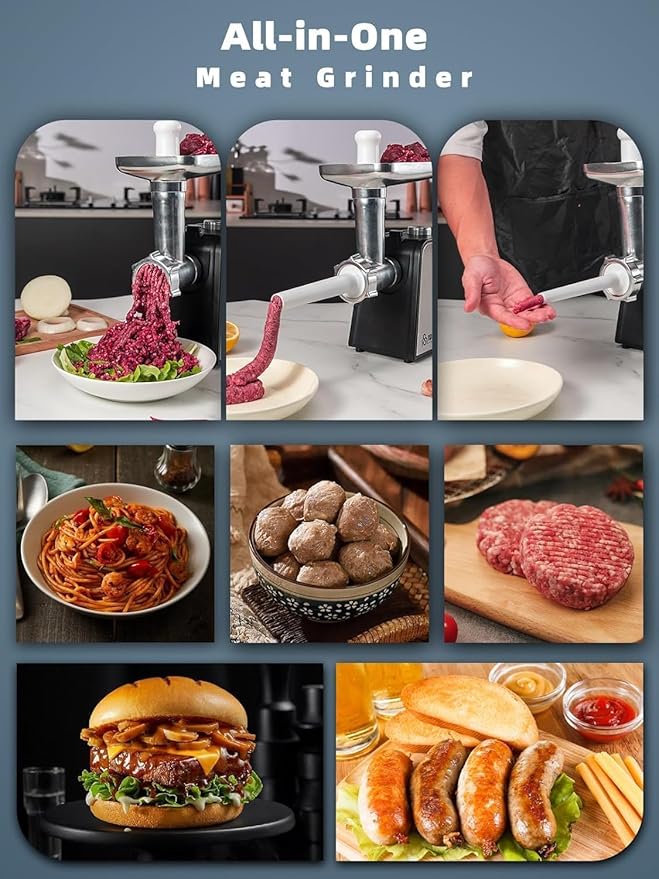 Oaomi 3200W Max Electric Meat Grinder & Sausage Stuffer - Mincer Machine with Tool 1 Blade And 3 Plates, 3 Tubes & Kubbe Kit Tool for Home Kitchen Use（Black）