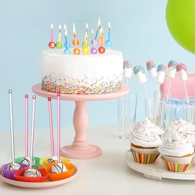 Mudder 100 Pieces Disposable Plastic Round Top Crystal Swizzle Sticks (Gradient Pink)