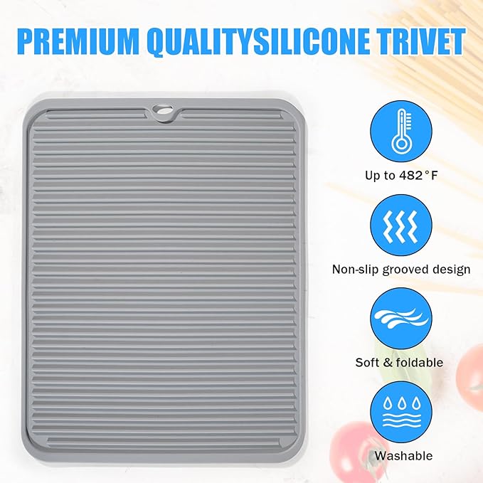 Silicone Trivet Mat Extra Large Heat Resistant Non-Slip Pot Holder Multi Purpose Kitchen Hot Pad for Hot Dish Mat Utensil Drying Rack 14.2"×11 "