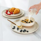 AmorArc 18 Pieces Ceramic Dinnerware Sets for 6, Handpainted Stoneware Plates and Bowls Set with Rustic Terracotta Underside, Scratch Resistant Dishes Set, Dishwasher & Microwave Safe