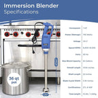 TK Commercial Immersion Blender, 750 Watt/1 HP Variable Speed Motor, 20,000 RPM X-Heavy Duty with Performance Assurance - 22"