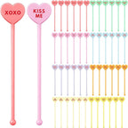 48 Pcs Valentine Conversation Candy Heart Drink Stirrers Reusable Plastic Cocktail Swizzle Sticks Wedding Cocktail Mixers for Bar Engagement Anniversary Valentine Party Supplies