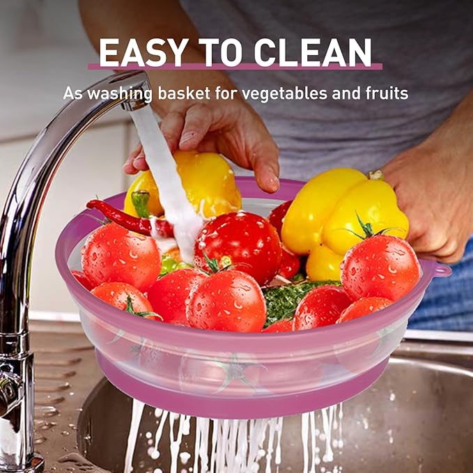 Collapsible Microwave Splatter Cover for Food, Vented Microwave Lid with Hook Hole, Splatter Guard for Plate Dish Bowl, Vegetable Fruit Colander Multi-function Kitchen Gadget (Purple)