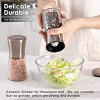 Vzaahu Salt and Pepper Copper Grinders, Set of 2 Refillable Bronze Brass, Seasalt Spice Peppermill with Magnetic Lids Adjustable Coarseness, Ceramic Core, Kitchen Gift