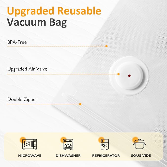 Sunvivi Portable Vacuum Sealer Machine for Food Storage & Preservation – Automatic Air Sealing System with Reusable Bags & Kitchen Accessories – Handheld Food Saver for Home, Sous Vide, White