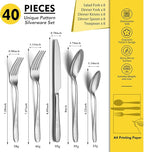 40 Piece Silverware Set, Service for 8, EIUBUIE Premium Stainless Steel Cutlery Set, Mirror Polished Flatware Sets with Pattern Handle, Modern Kitchen Eating Utensils Sets