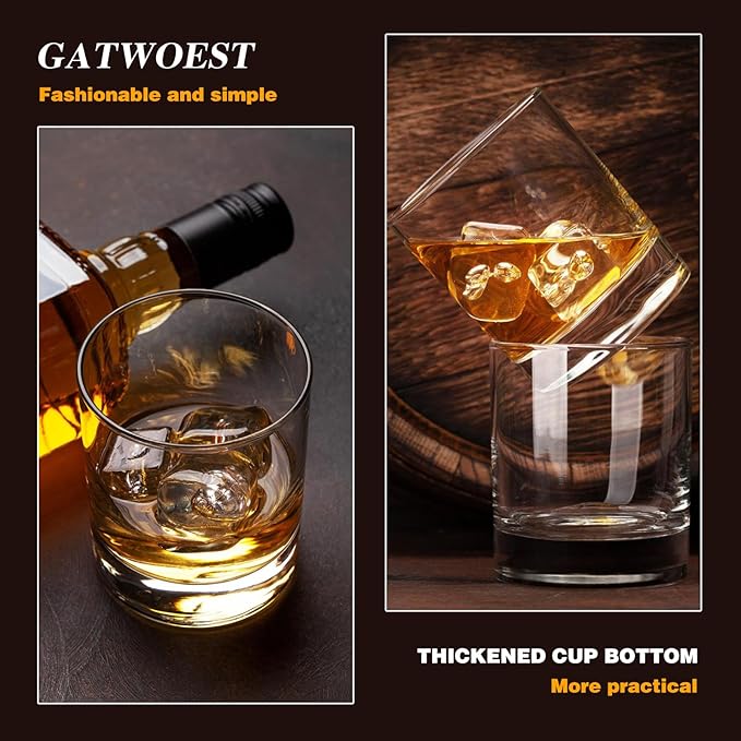 Premium Whiskey Glasses Set of 6- Clear Crystal Bourbon Glass 11 oz Old Fashioned Cocktail Glasses Classic Rocks Glasses for Rum,Liquor,Cognac,Vodka/Bar Scotch glasses-Whiskey Gifts for Men