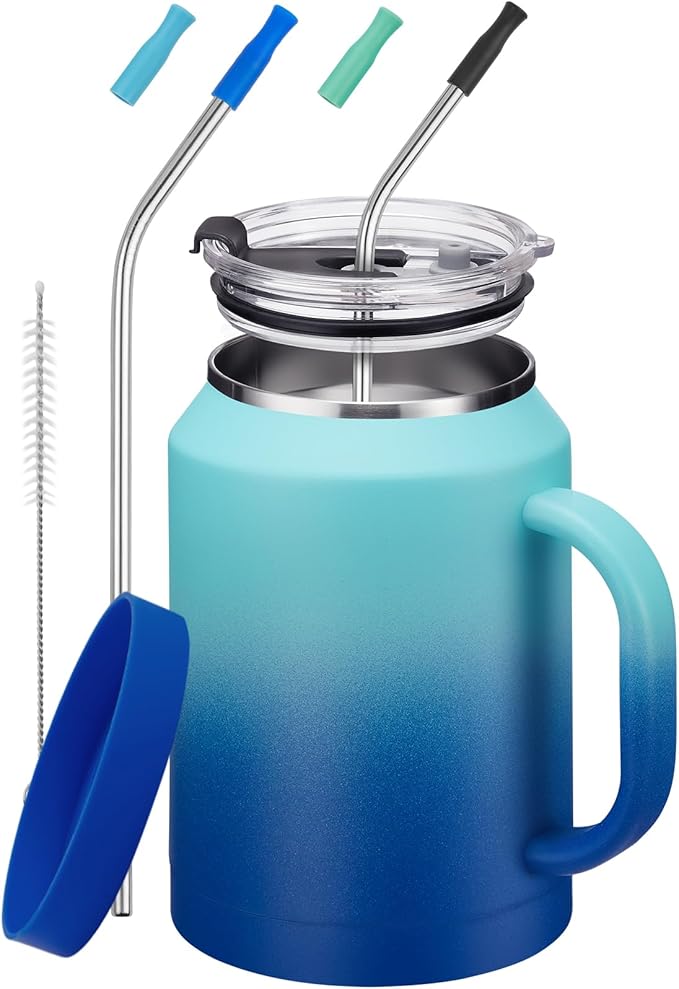 BENZZO 50 oz Tumbler with Handle and Straw Large Coffee Travel Mug Insulated Water Jug Thermal Cup Cold and Hot with Lid