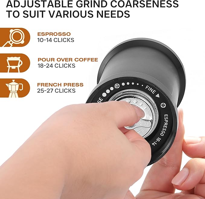 Manual Coffee Grinder - Adjustable Conical Burr Mill for Espresso, French Press, Pour Over - Portable Hand Crank, Stainless Steel, Travel & Camping