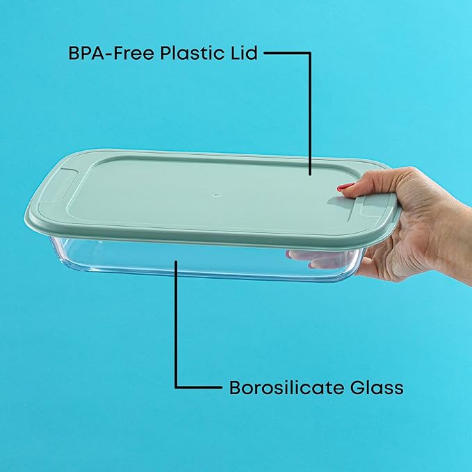 JoyJolt 8-Piece Borosilicate Glass Oven Dishes with Sage Green Lids, Rectangle Deep Glass Baking Dish Set, Baking Pans for Lasagna Casserole Cake, Bakeware Set, Freezer to Oven Tray to Dishwasher