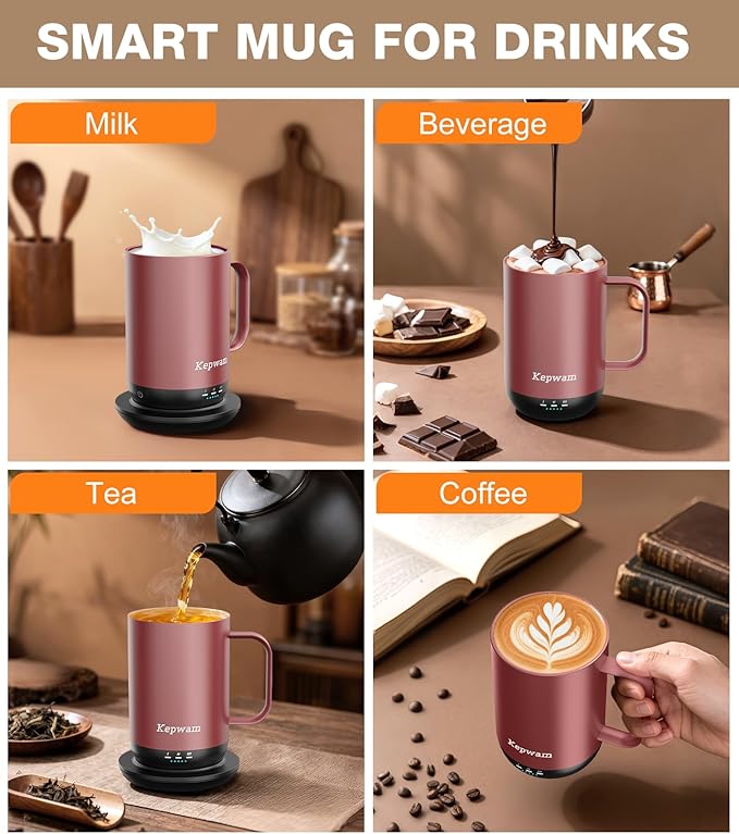 Self-Heating Coffee Mug T1, 16oz Rechargeable Heated Coffee Mug, Smart Coffee Warmer Mug with App-Controlled,Advanced Temperature-Controlled Heating Coffee Gifts for Women Men Coffee Lover