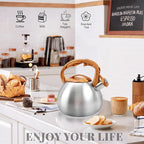 GGC Tea Kettle for Stove Top, 3.1QT/3L Whistling Tea Kettles for Boiling Water Coffee or Milk, Stainless Steel kettle Pot with Wood Parttern Handle for Home and Kitchen