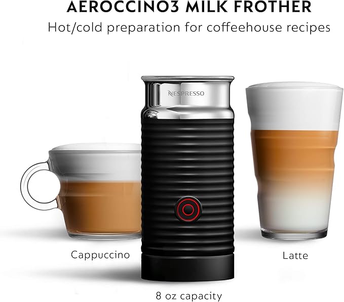 Nespresso Vertuo Plus Deluxe Coffee and Espresso Maker by De'Longhi, Matte Black with Aeroccino Milk Frother