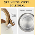 MARSKITOP Tea Kettle, 2.6 Quart Tea Pot for Stove, Food Grade Stainless Steel Whistling Teapot for Stovetop with Anti-Hot Handle, Suitable for All Heat Sources, Cream White