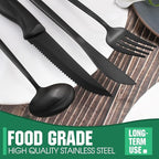 48 Pieces Matte Black Silverware Set with Steak Knives,Satin Finish tableware Cutlery Set,Black Flatware Set for Home and Restaurant,Knife Spoon And Fork Sets for ervice for 8