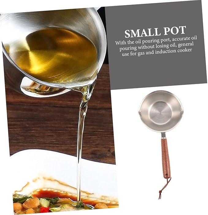 BESTOYARD Small Milk Pot 1 Quart Saucepan Sauce Warmer Pot Saucier with Pour Butter Melting Sauce with Lid Small Cookware Japanese Cookware Metal Milk Hot Cooking Wood Mini, 20X5CM