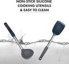 Home & Kitchen Essentials Cooking Utensils Set - Non Stick Silicone Kitchen Utensils Set - Stainless Steel Handles, Heat Resistant, BPA Free, and Dishwasher Safe (Black, 19 Pieces)