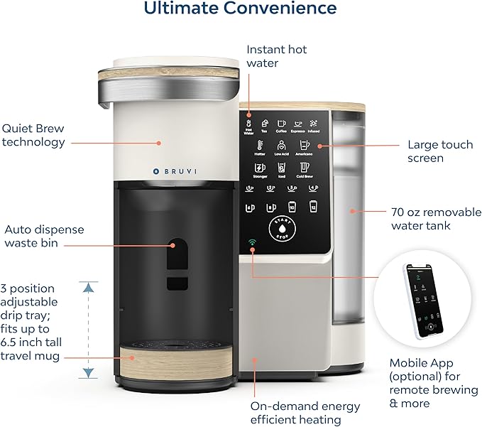 BRUVI The Bundle | Single-Serve Coffee System | Includes 20 Coffee and Espresso B-Pods Coffee Brewer