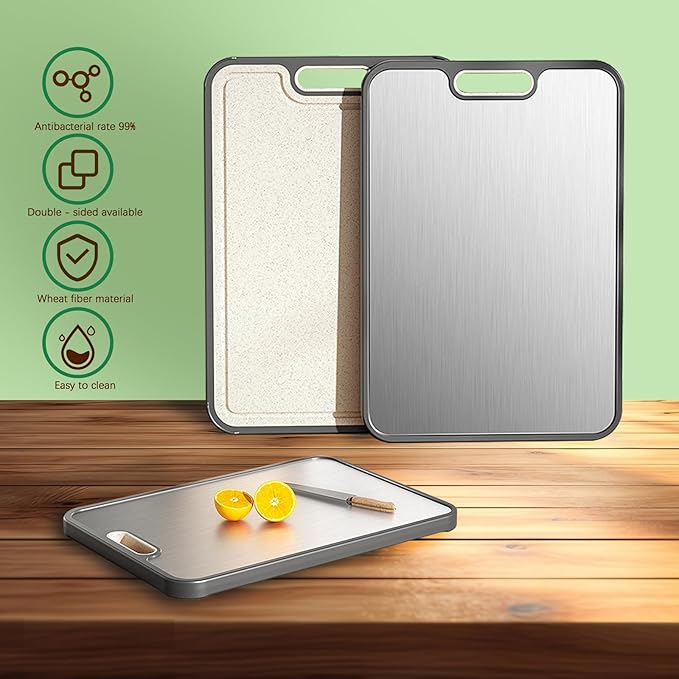3 Pcs Titanium Cutting Board, Pure Cut Titanium Cutting Boards for Kitchen, Food-Grade Chopping Board for Cutting Fruit Meat Vegetable, Dishwasher Safe Easy to Clean, 15×10 Inch