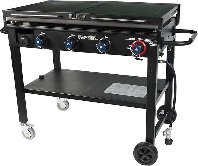 Razor Griddle 4-Burner Portable Outdoor Flat-Top Griddle with Foldable Prep Shelves, 37" Propane Gas Grill