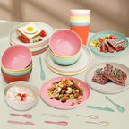 36 pcs Wheat Straw Dinnerware Sets DAPIPIK Unbreakable Reusable Dinnerware Set ，Lightweight Camping Plates Cups and Bowls Set. Dishwasher Microwave Safe Dinnerware