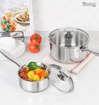 MICHELANGELO 1Qt & 2Qt Tri-ply Stainless Steel Saucepan Set, Small Cooking Pots with Tempered Glass Lids, Induction Ready, Oven & Dishwasher Safe, Multipurpose Sauce Pans for Home Kitchen & Restaurant