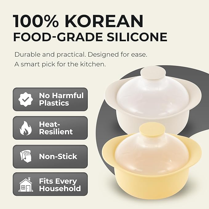 48oz Platinum Silicone 3 Compartmented Microwave Steamer Pot with Handle & Lid - Korean 100% Food-Grade Steamer Bowl, Heat-Resistant Cooker with Steam Holes, Easy Clean, Dishwasher Safe, Ivory