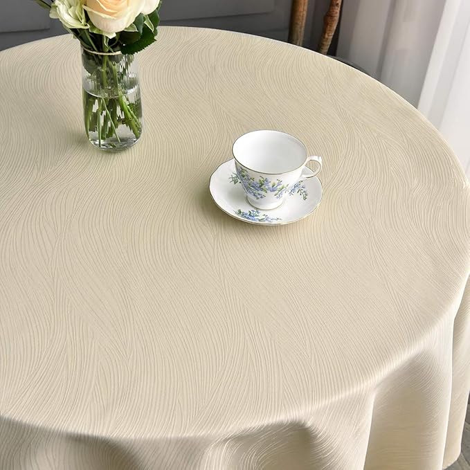 maxmill Jacquard Round Table Cloth Swirl Design Waterproof Antiwrinkle Heavy Weight Soft Tablecloths for Circular Table Cover and Kitchen Dinning Tabletop Round 70 Inch Beige