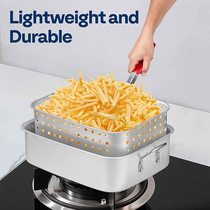 VIVOHOME 18 Qt Aluminum Deep Fry Pan and Basket, Rectangular Fish Fryer for Indoor and Outdoor Use