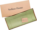 Solino Home Linen Moss Green Hemstitch Table Runner 36 Inches - 100% Pure Linen Small Table Runner 14 x 36 Inch Ideal for Dresser and Coffee Tables - Classic Hemstitch - Fall, Autumn, Halloween