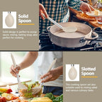 P&P CHEF Khaki Kitchen Cooking Utensil Set of 4, Silicone Solid Spatulas Slotted Spoons Turners for Non-stick Cookware Flipping Mixing, Heat-proof