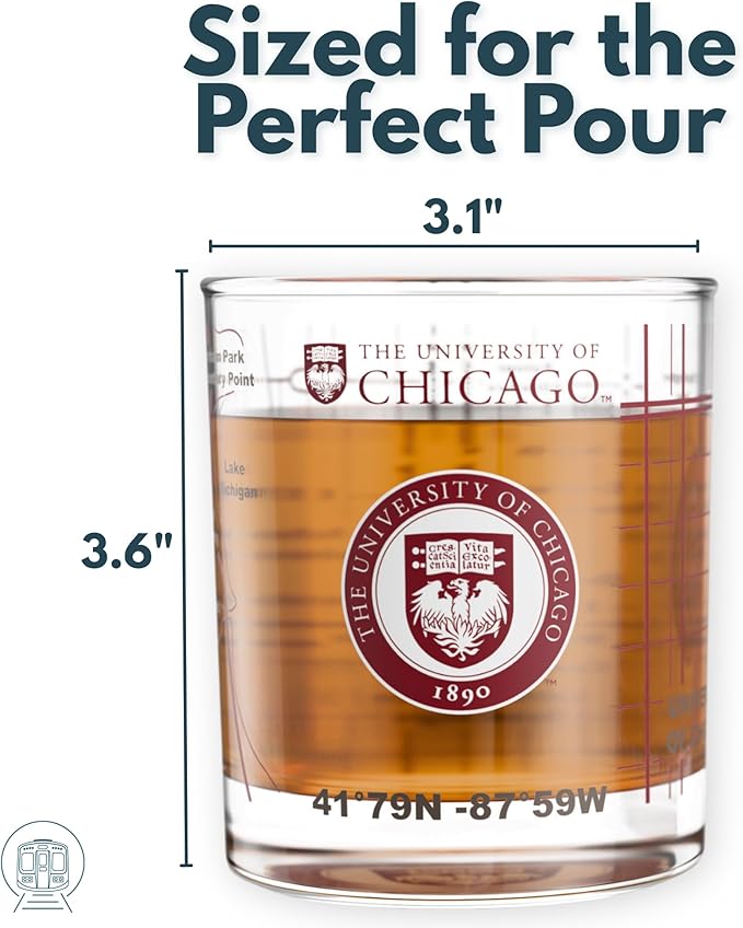 Greenline Goods – University of Chicago Maroons College Whiskey Glasses (Set of 2), 10 oz – Full-Color Logo + Campus Map