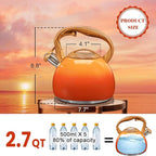 GGC Tea Kettle for Stove Top, 3.1QT/3L Whistling Tea Kettles for Boiling Water, Coffee or Milk, Red Sunset Tea Pot with Wood Pattern Handle, Stainless Steel Tea Pot for Home and Kitchen