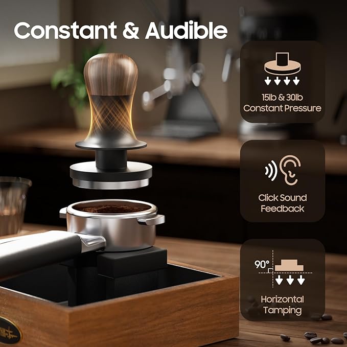 MHW-3BOMBER 58.5mm Espresso Tamper with Sound Feedback, Calibrated Coffee Tamper 30lbs, Tamper for E61 Espresso Machine, Flat Base T7067F-OS