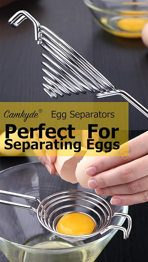 CAMKYDE Egg Separator Food Grade Stainless Steel Egg Yolk White Separation Tool, Set of 2 (Black)