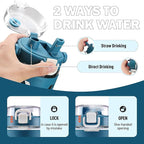 MUKOKO 32 oz Glass Tumbler with Straw,Glass Water Bottles with Time Marker,Iced Coffee Cup with Silicone Sleeve,Motivational Drinking Bottles,Leakproof-Steel Blue