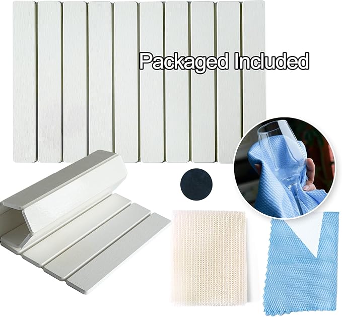 Large Stone Dish Drying Mats for Kitchen Counter, 24"(L)×16"(W) Quick Dry Collapsible Dish Drying Mat with Towel Sanding Absorbent Diatomaceous Earth Mat for Dishes Bottles Cups, Match Any Countertop