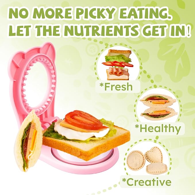 Uncrustables Sandwich Maker Sealer Cutter, Crustless Sandwich Cutter, PB&J Uncrustable Maker - Color Pink, Round Shape