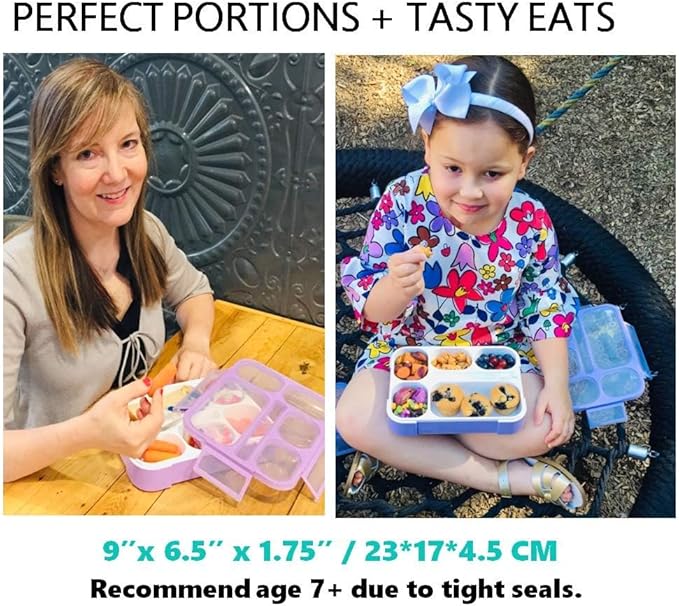 Bento Box with Bag and Ice Pack Set for Kids. Lunch Boxes Snack Containers for Boys Girls Adults. 6 Compartments, Leak-proof Portion Container Boxes Insulated Bags for School Lunches, BPA Free, Purple