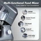 Aucma Stand Mixer, 900W 8QT Large Kitchen Mixer, Kitchen Electric Mixers with Dough Hook, Wire Whip & Beater (Gray, 8QT)