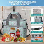 iknoe Large Cooler Bag Collapsible, 15L Insulated Bags, Leakproof Lunch Cooler Tote with Multi-Pockets for Adult, Insulated Lunch Box for Beach, Picnic,Work, Daisy 24-Can