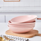 Stone Lain Delilah 8-inch Bowl 6-Piece Dish Set, Porcelain, Blush