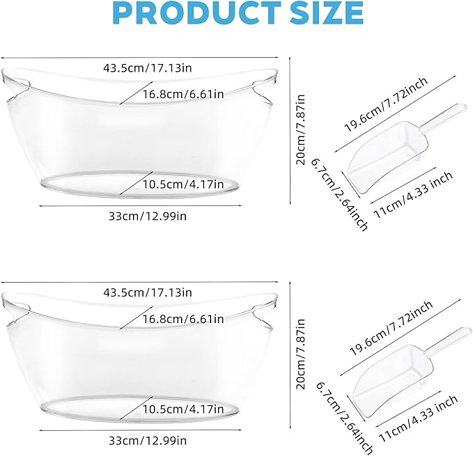 Ice Bucket 2 PCS for Parties 5.5 Liter Large Clear Champagne Beer Tub Mimosa Bar Supplies Kit Acrylic Plastic Wine Beverage Bucket with 2PCS Ice Bucket Scoop for Cocktail Bar& Mimosa Bar Supplies