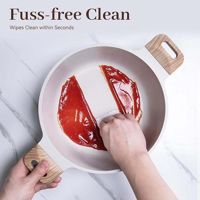 Pots and Pans Set Non Stick, 17Pcs Kitchen Cookware Sets, Granite Stone Induction Cookware Non Stick Cooking Set w/Frying Pans, Saucepans, Sauté Pan (PFOA Free), Cream White