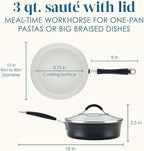 Rachael Ray Cucina Ceramic Nonstick Saute Pan with Lid, 3 Quart Non Stick Sauteuse Pan, Dishwasher Safe - Peppercorn