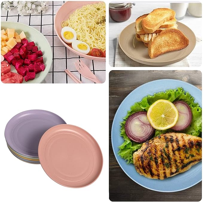 Wheat Straw Plates Lightweight Unbreakable Dinner Dishes Plates Set Dishwasher & Microwave Safe (Small 6 Pack 5.9')