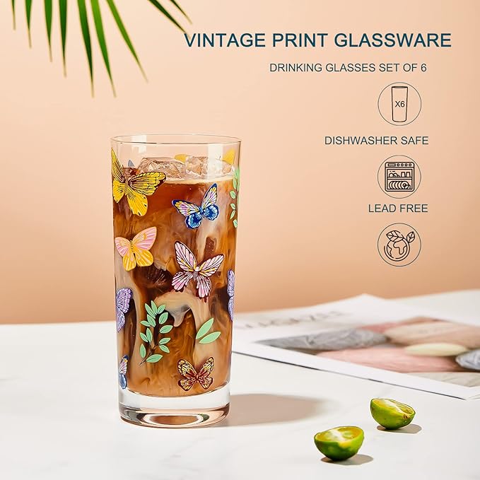 Drinking Glasses Set Of 6,Highball Glasses 16OZ,Clear Water Glasses with Heavy Weighted Base,Made From Premium Borosilicate Glass,Glass Cups for all beverage,Ice Tea&Coffee…