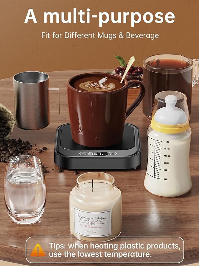 Mug Warmer - 40W Coffee Cup Warmer for Desk with Auto Shut Off, Smart Electric Candle Warmer with 4 Temp & Time Settings, Coffee Gifts for Beverage, Tea, Water, Milk in Home & Office (Black)